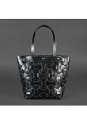 Фото Кожаная плетеная женская сумка Пазл L угольно-черная